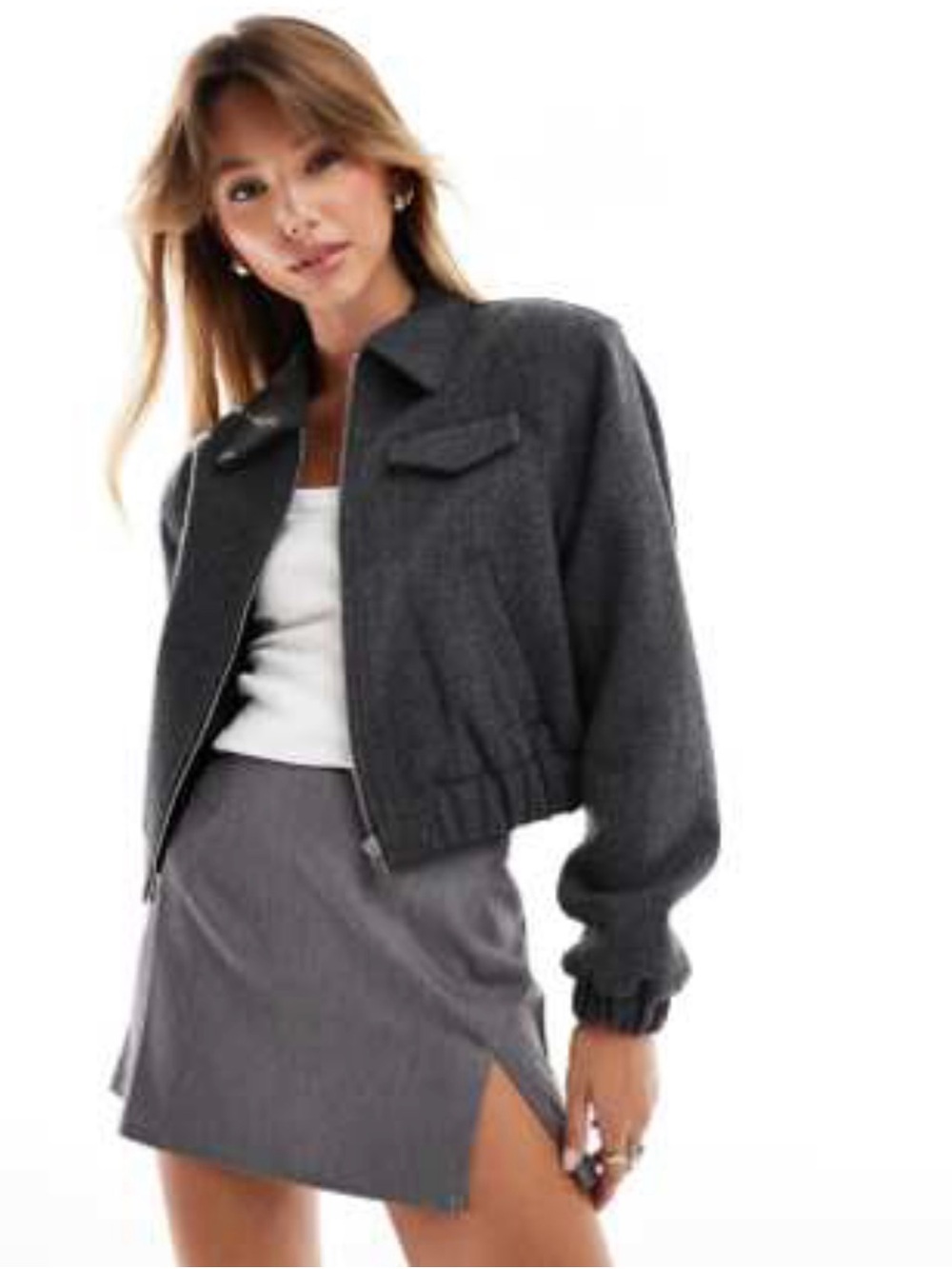 ASOS Dark Gray Cropped Bomber Jacket